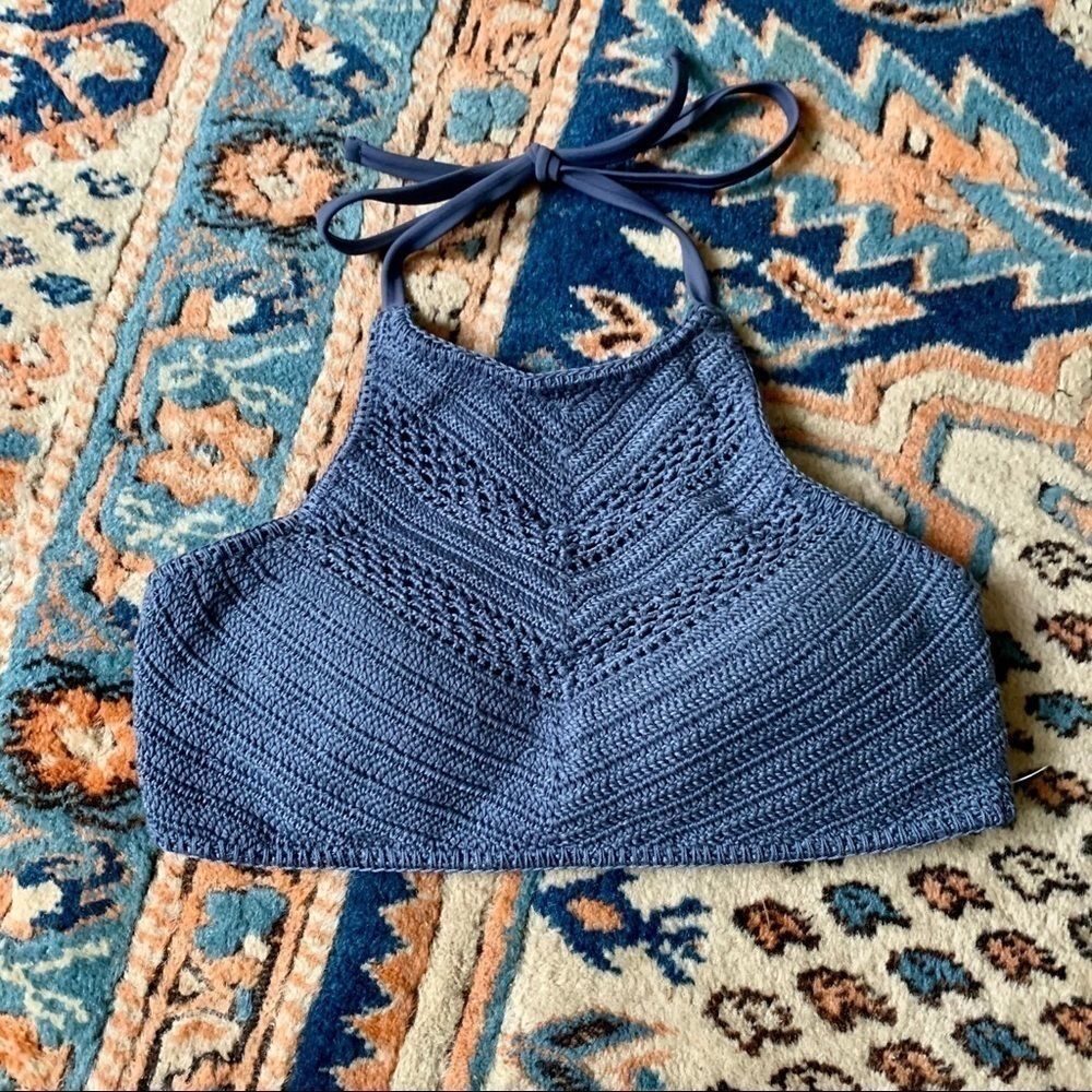 Xhilaration Dusty Blue Crochet Bikini top